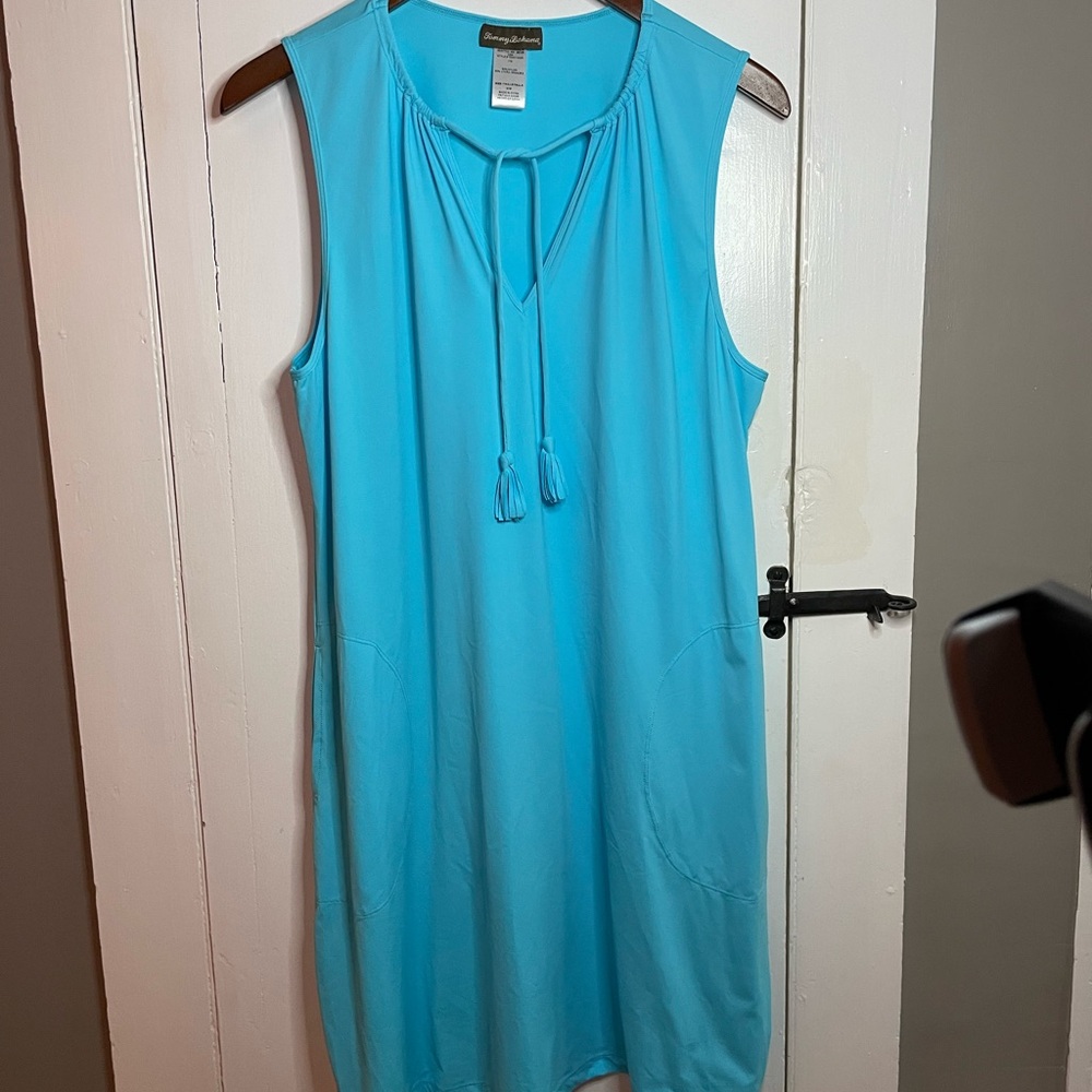 Tommy Bahama Sleeveless Turquoise Tassel Tie Shift Dress UPF50 Size M